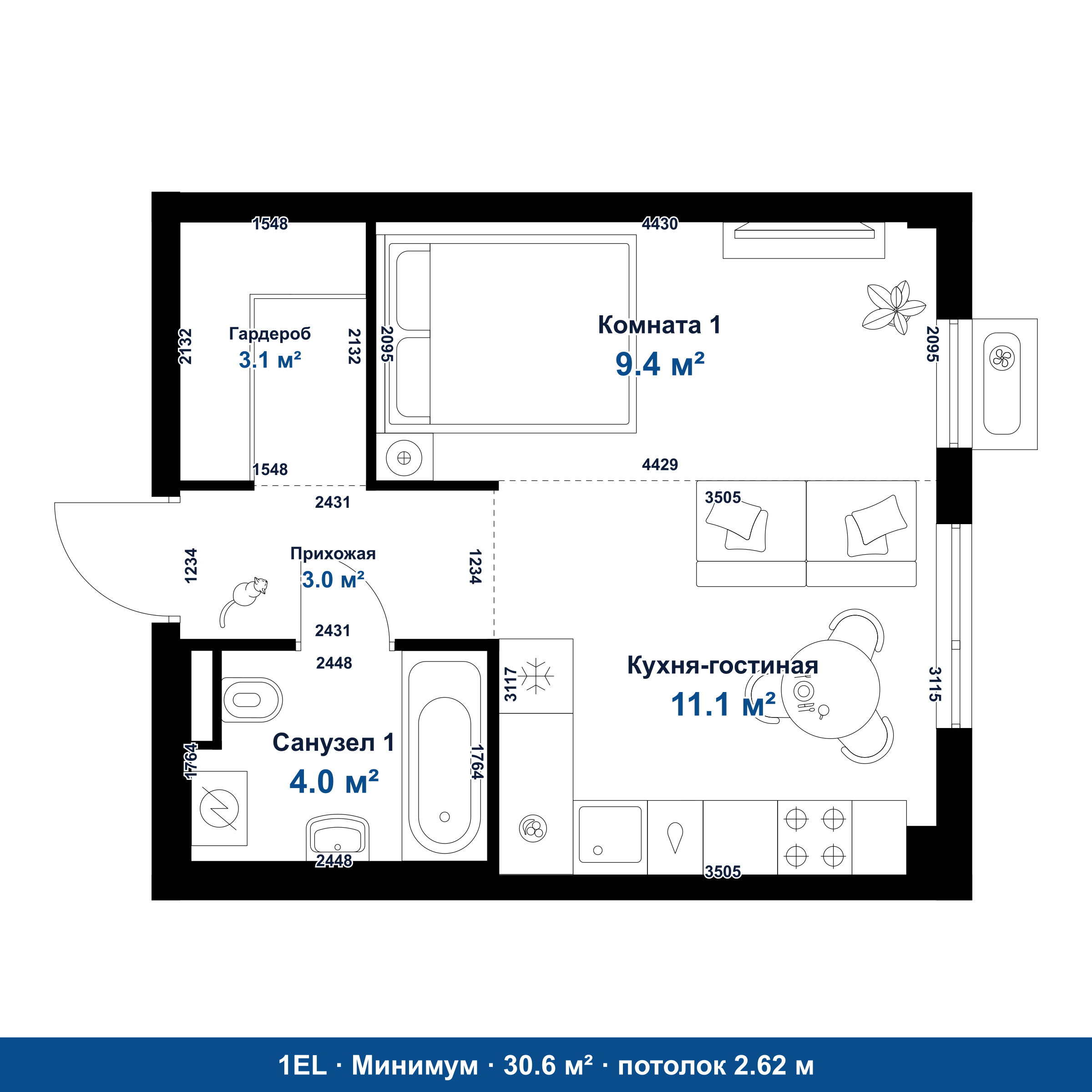 План 1EL 30.6 м²