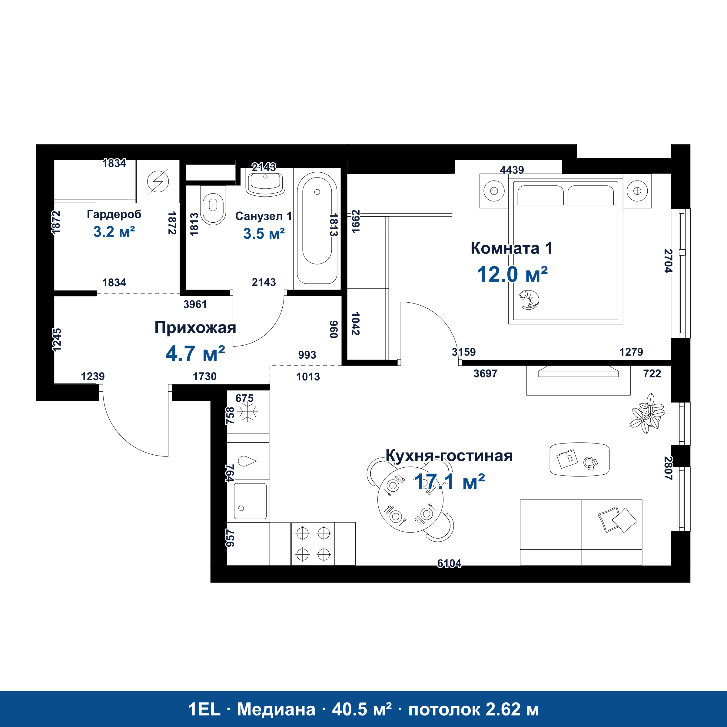 План 1EL 40.5 м²