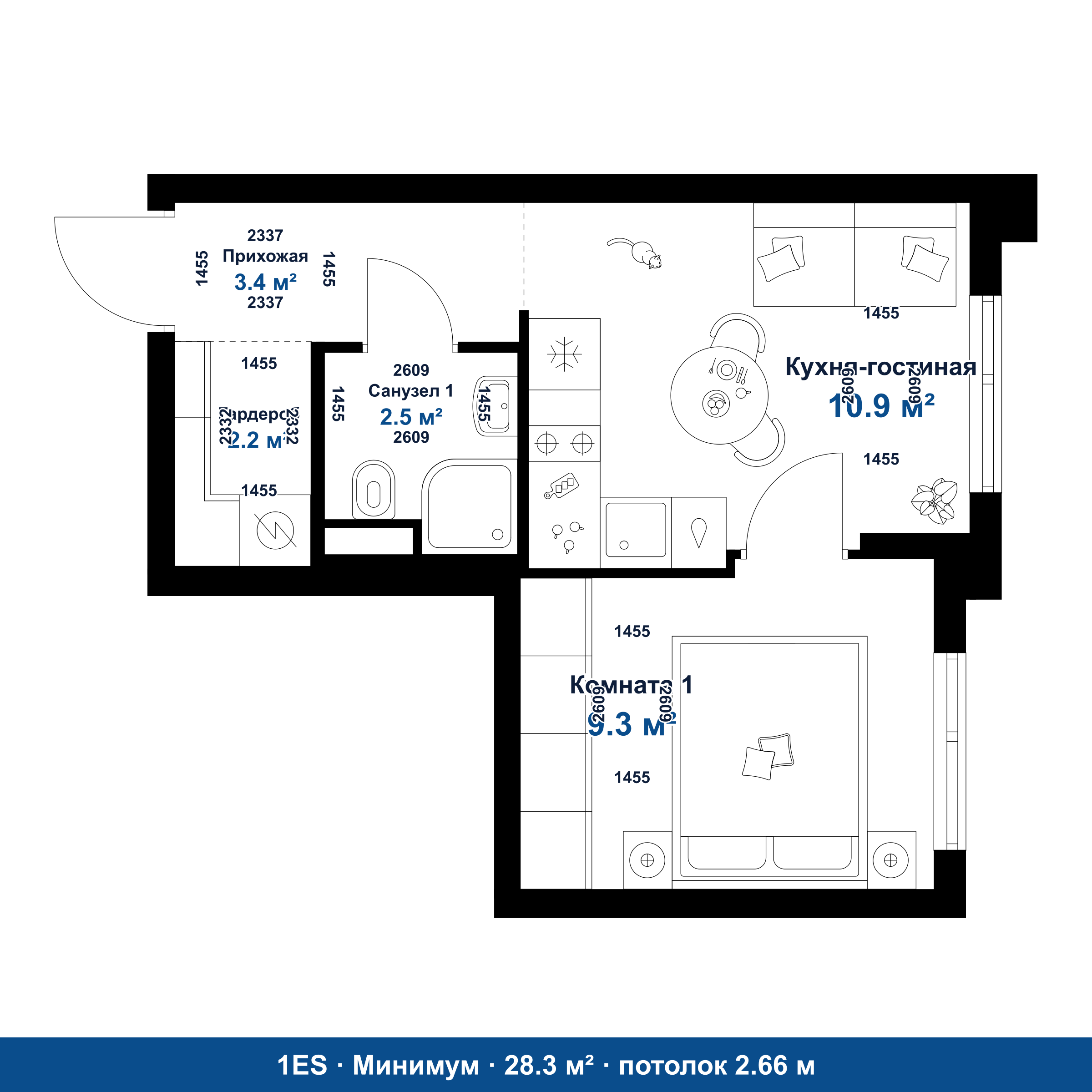План 1ES 28.3 м²