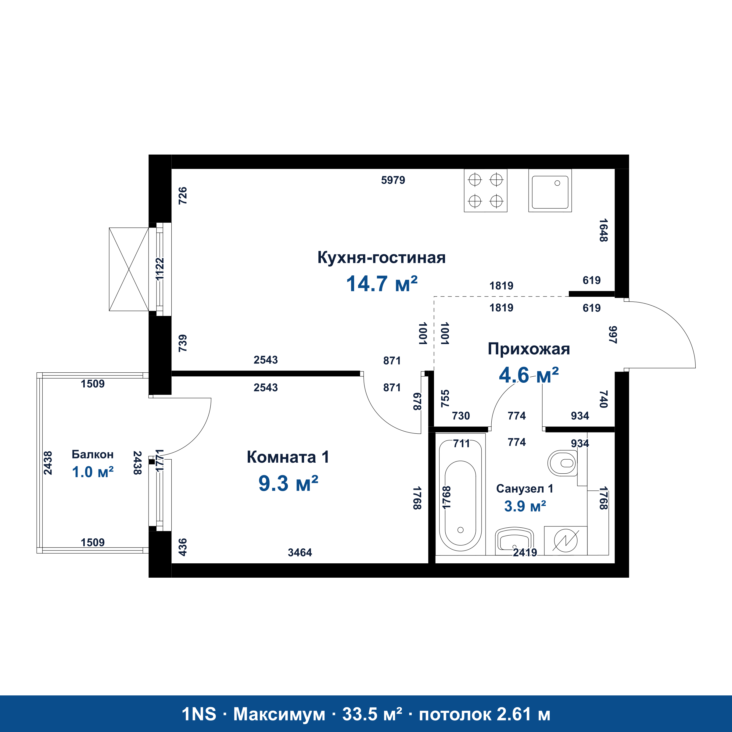 План 1NS 33.5 м²