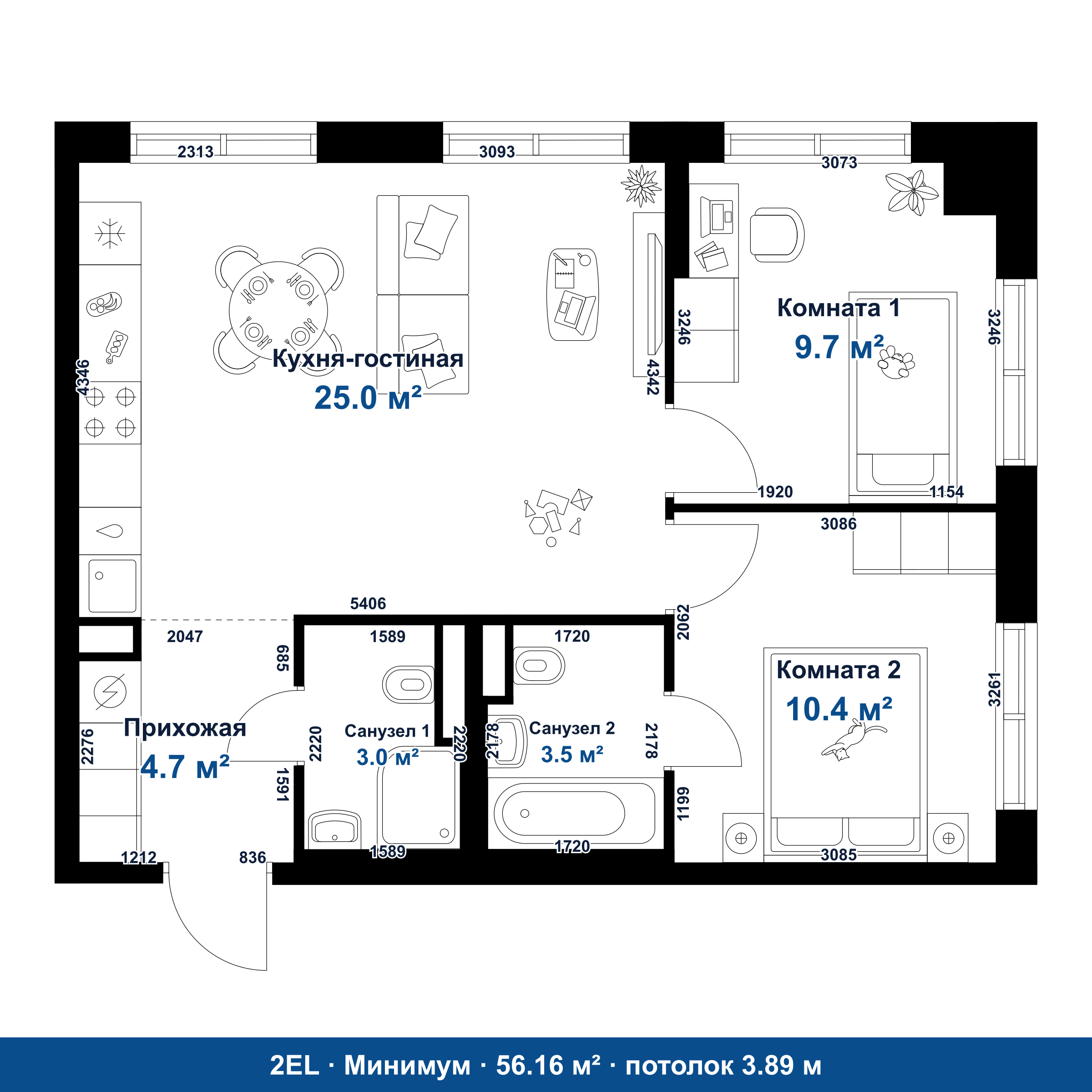 План 2EL 56.16 м²