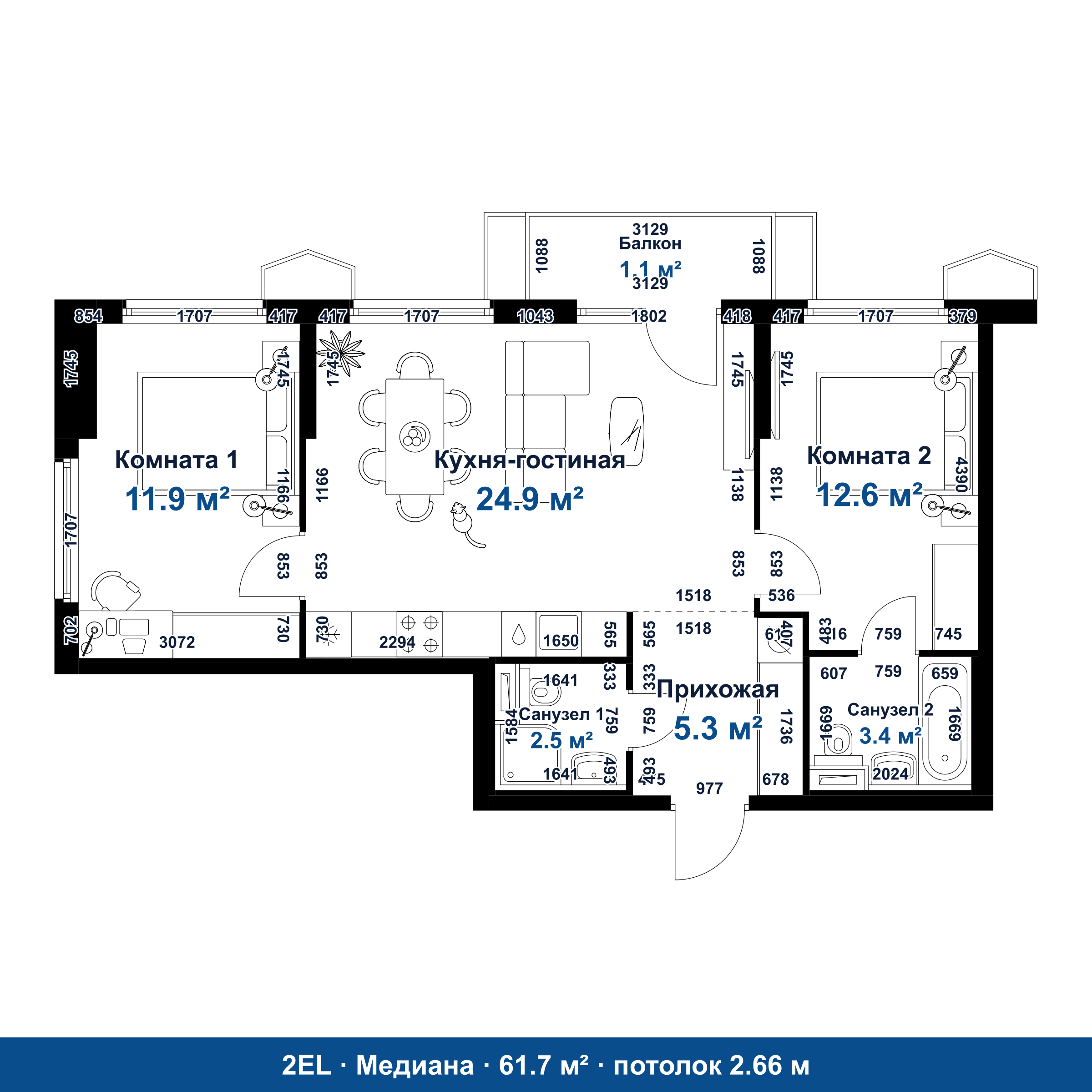 План 2EL 61.7 м²