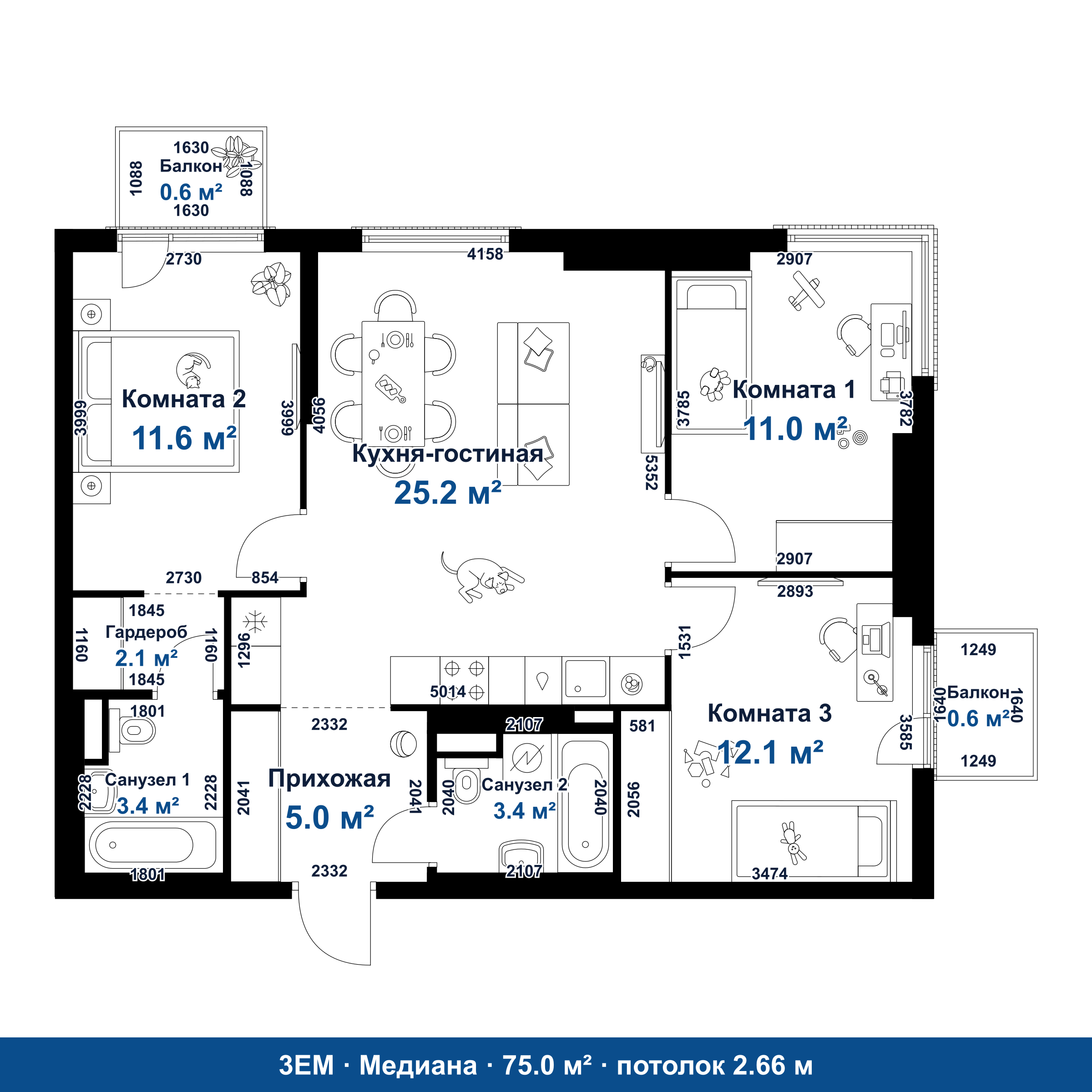 План 3EM 75 м²
