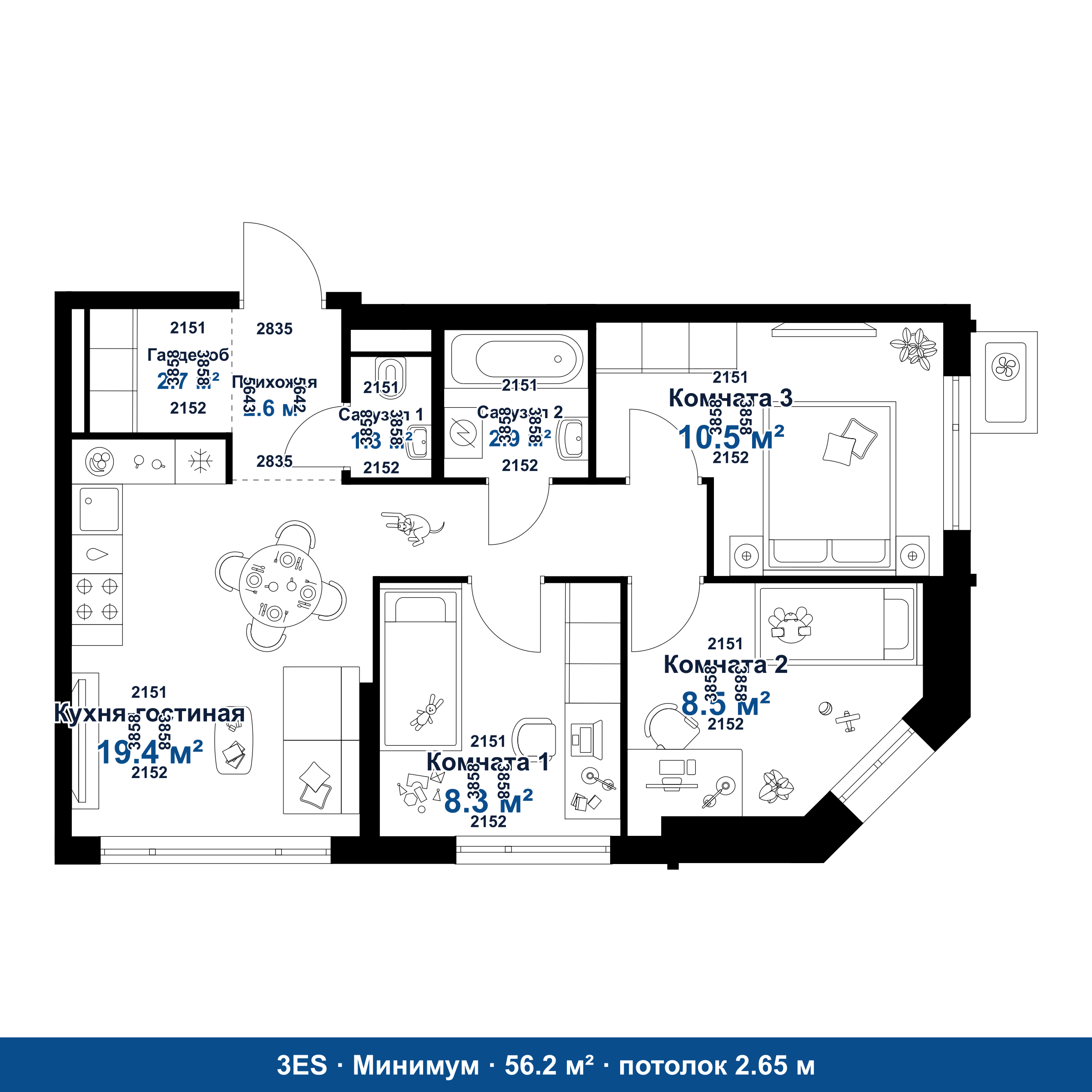 План 3ES 56.2 м²